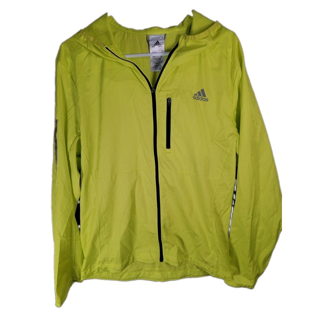 Adidas Own The Run Jacket Mens M Neon Yellow Hi-Vis Reflective Windbreaker Hood